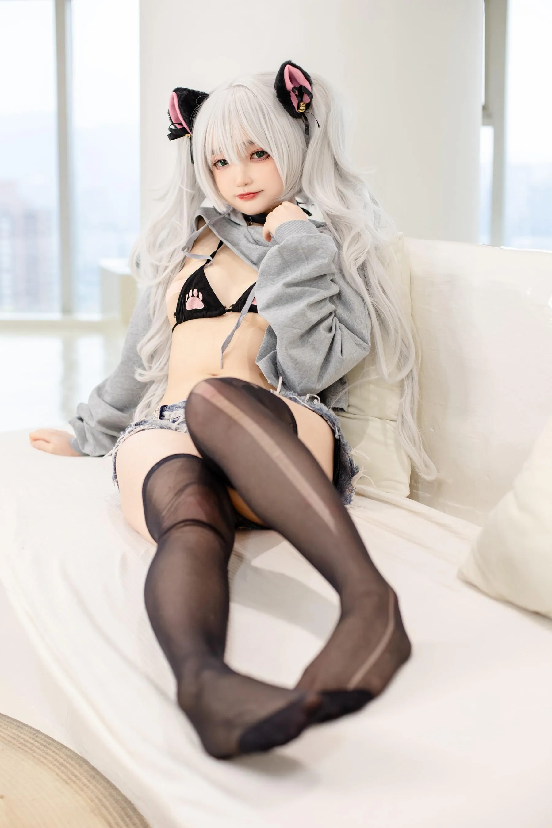 神沢永莉 – NO.08 ckt♡前开卫衣黑丝牛仔裤 [88P]插图4